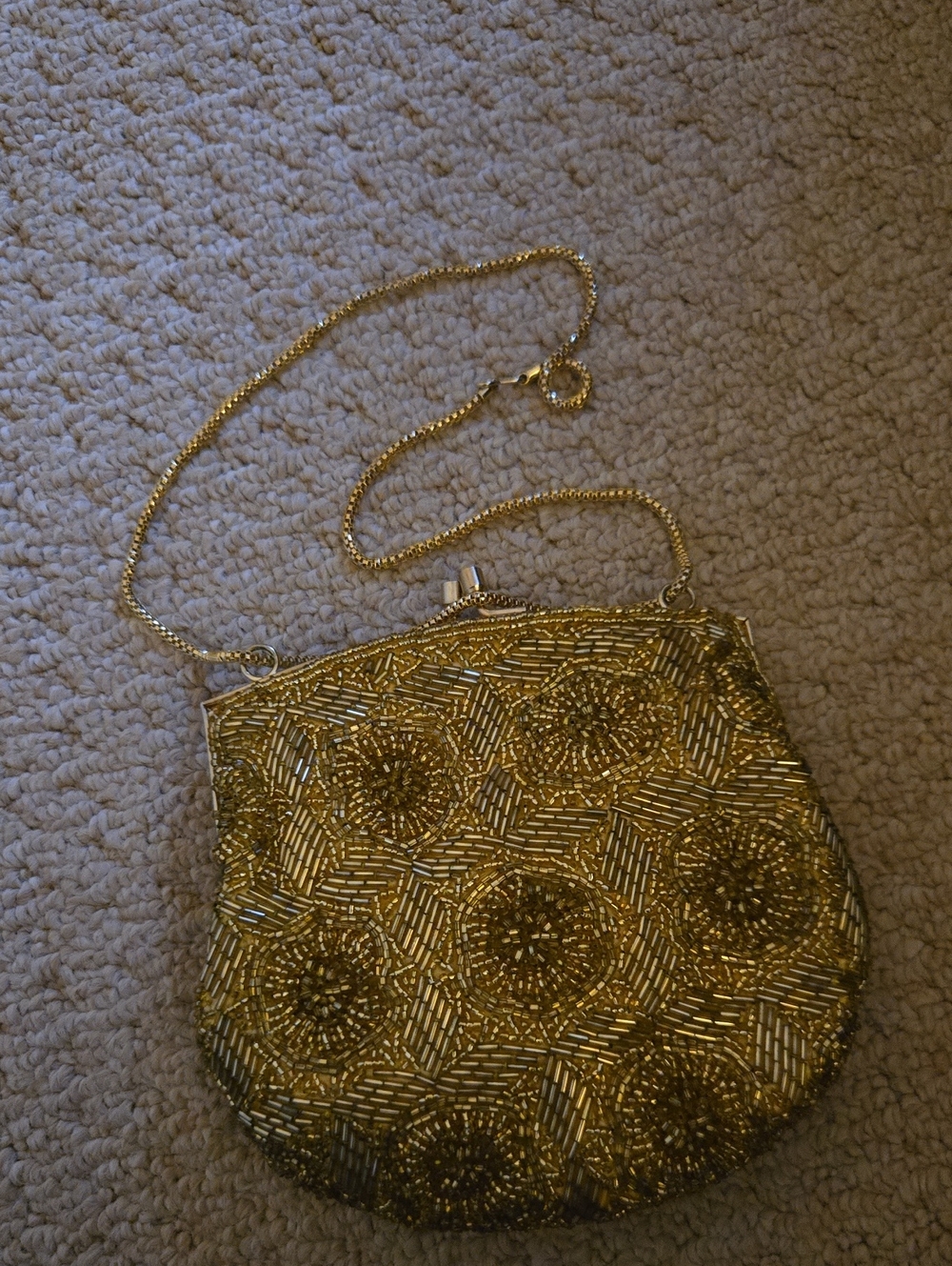 Gold Beaded Evening Wristlet with Chain Strap